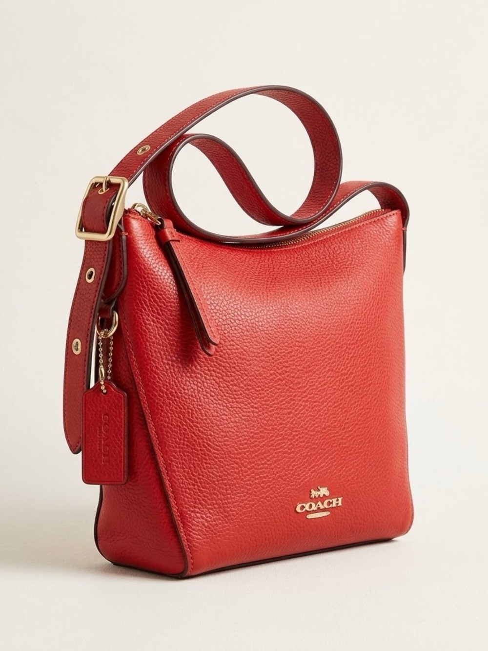 COACH Red Pebbled Leather Medium Small Dufflette Crossbody Shoulder Bag